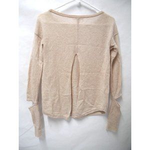Duffy Womens Sweater XS 100% Cashmere Split Open Back Cut Out Beige Pullover